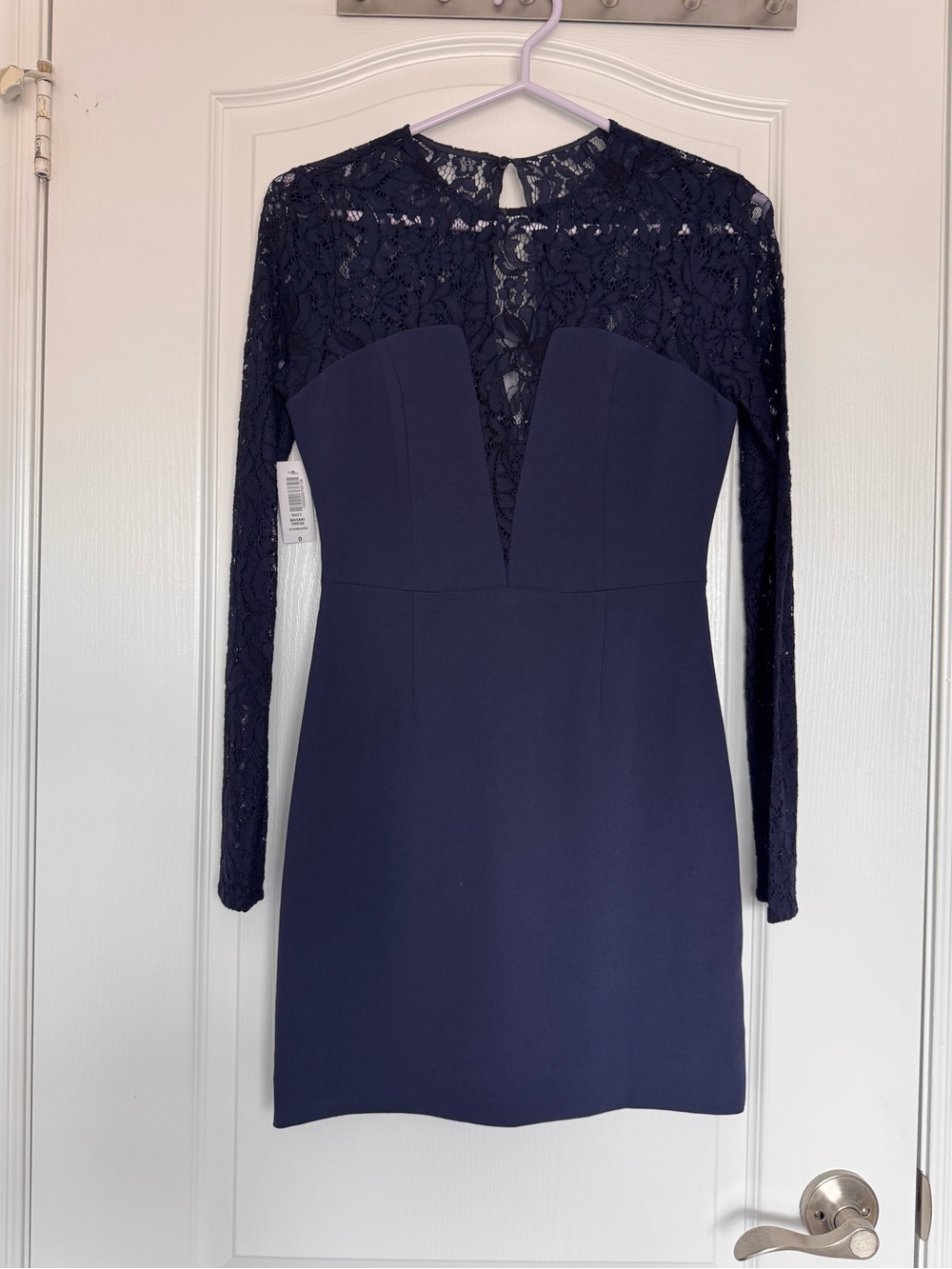 Aritzia - Babaton Lace-Top Long Sleeve Navy Cocktail Dress